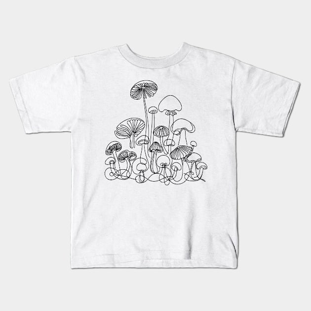 Mushrooms Line Drawing Kids T-Shirt by little osaka shop